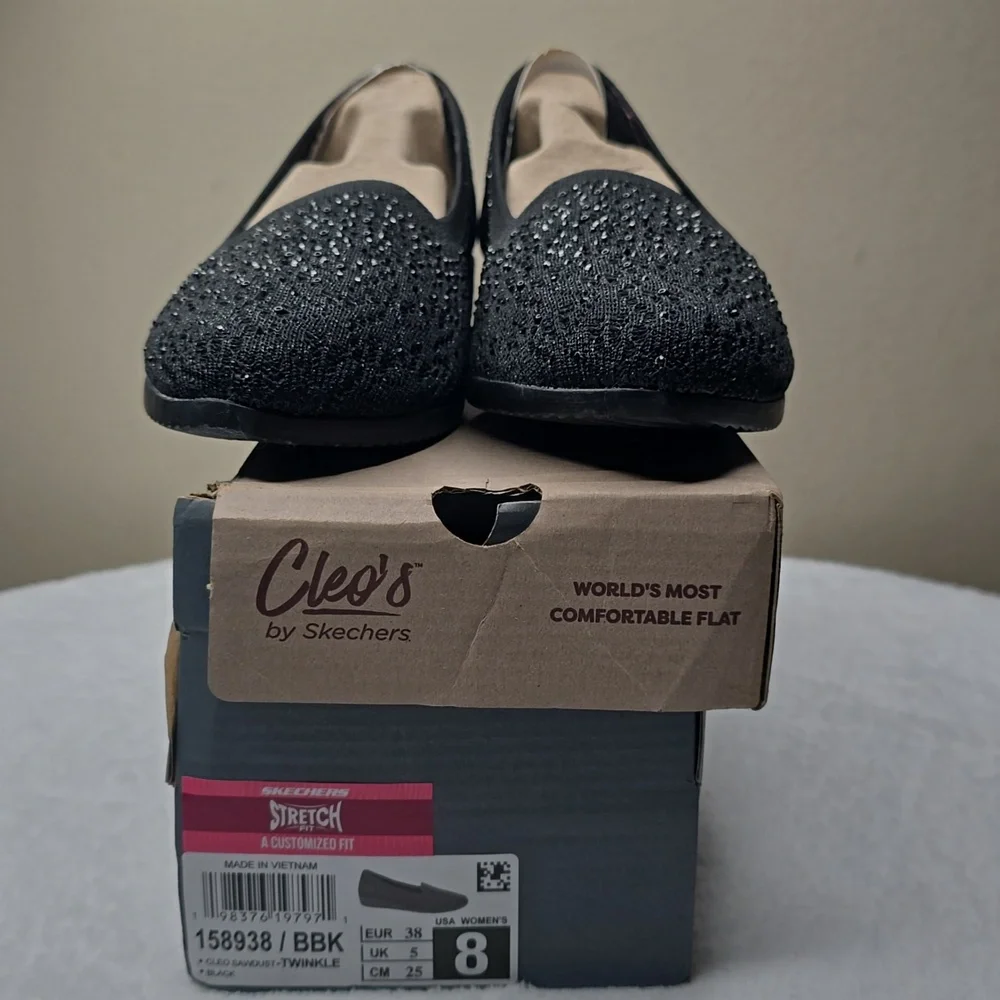 NIB Skechers Cleo Sawdust Sparkle Knit Skimmers - Twinkle Black - Picture 6 of 7